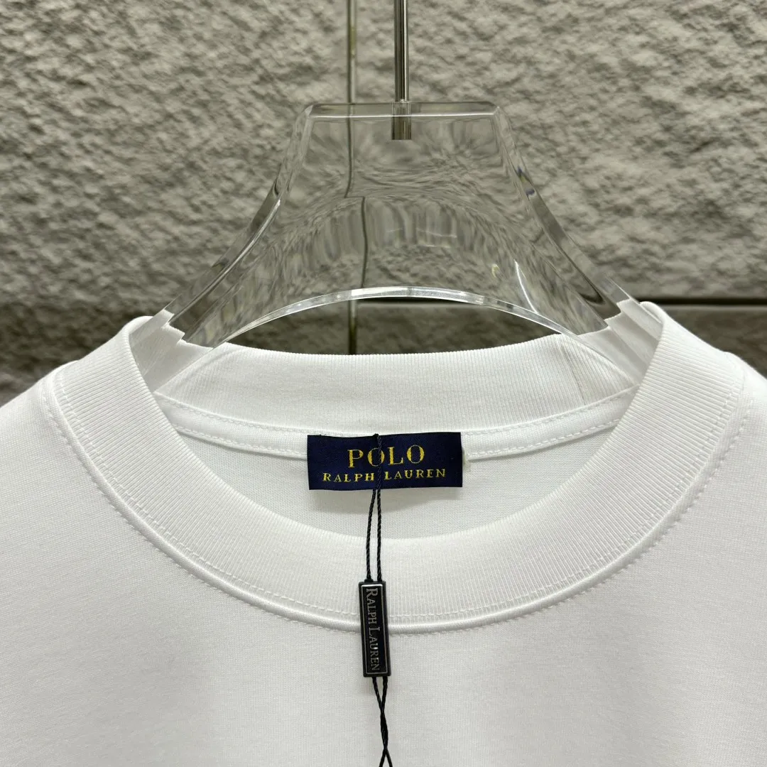 P150 Polo* Ralph Lauren 2025 spring and summer new style Classic letter pony print custom double yarn plain cotton fabric short-sleeved T-shirt for men and women Color: black white Size: S (90-130 pounds) M (120-150 pounds) L (140-165 pounds) XL (160-180 pounds) XXL (180-210 pounds)